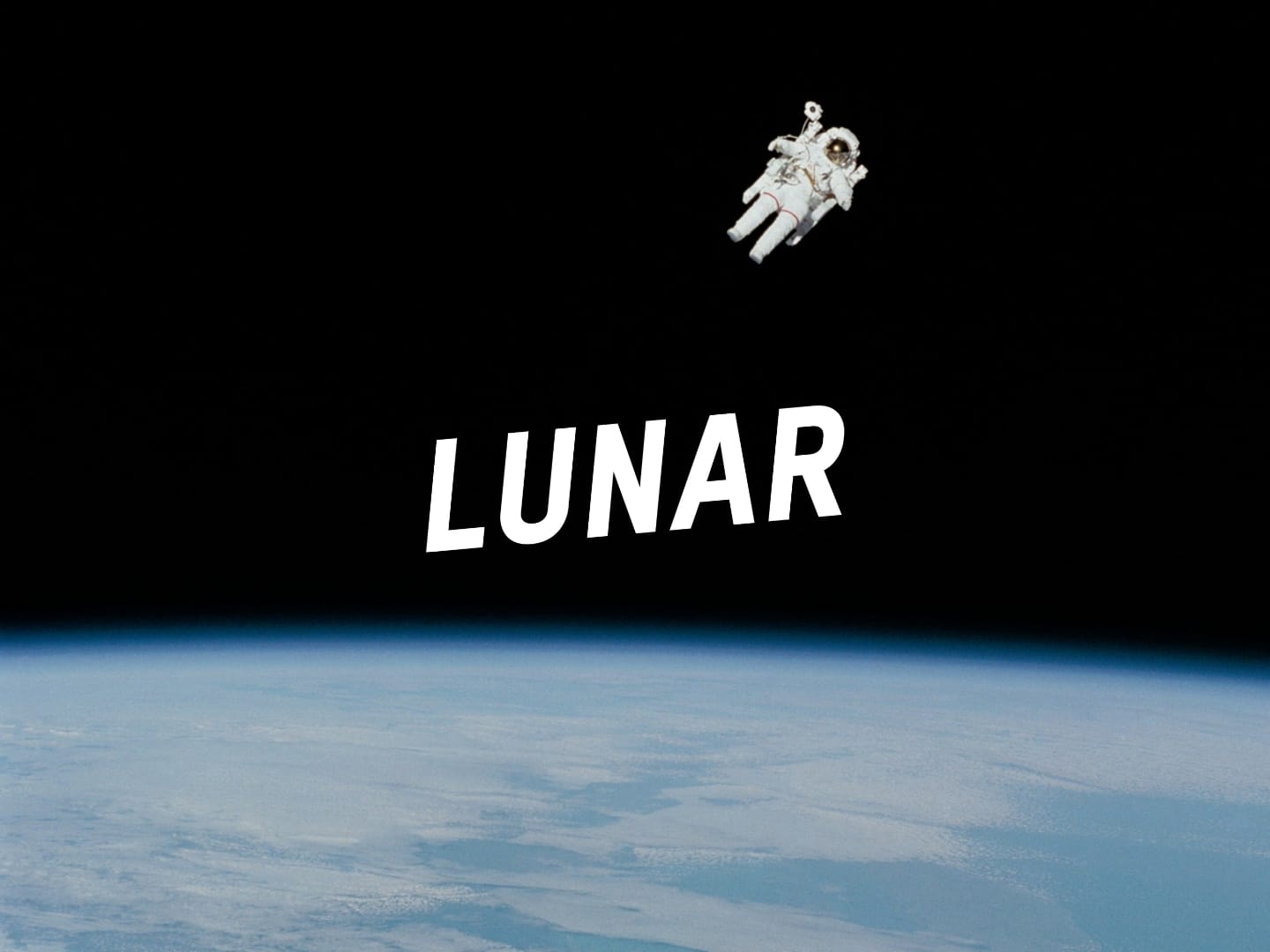 3D audio ad till Lunar med logotyp och rymdreferenser.